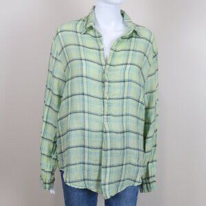 CP SHADES Linen Tunic Top Popover SIZE Small Green, Plaid, Oversized